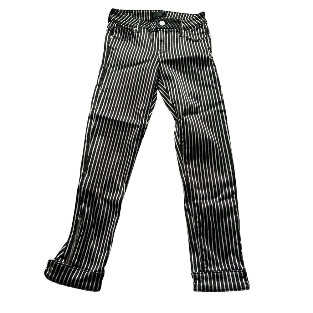 NEW NWOT RtA Diavolina BLACK Metallic Pinstripe Pants CROP JEANS sz 24